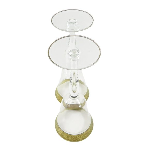 Vintage TWO (2) Tiffin? Minton? Gold Encrusted Band Clear Smooth 6.75" Glasses - Picture 12 of 15